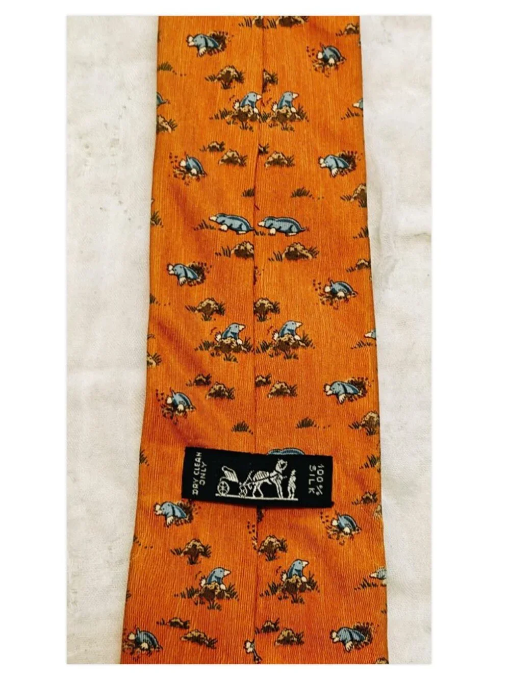 Hermes Whimsical Moles Animals Men's Tie Orange Silk 7794 FA 3.5